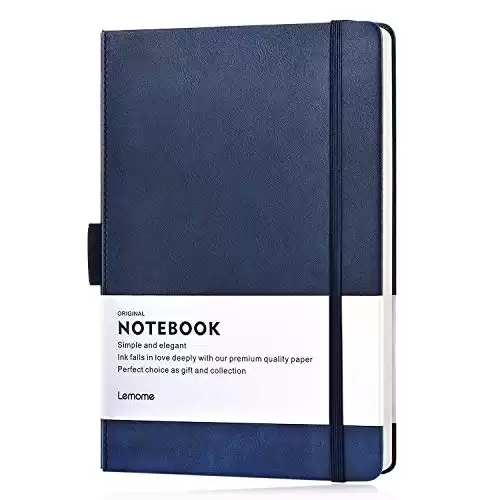 Thick Classic Notebook with Pen Loop - A5 College Ruled Hardcover Writing Notebook with Pocket + Page Dividers Gifts, Banded, Large, 180 Pages, 8.4 x 5.7 in